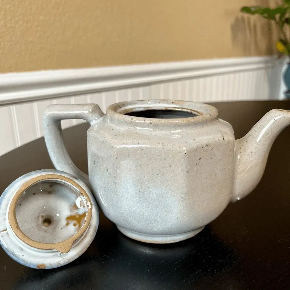 Japanese Stoneware Teapot RH Studio Blue Bird and Flower Vintage Folk Art